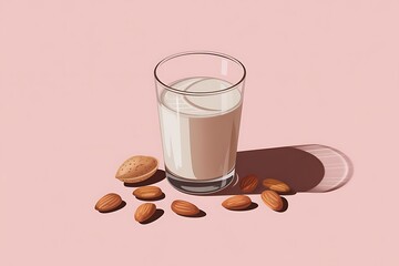 Enjoy a refreshing glass of almond milk with healthy nuts, perfect for a vegan lifestyle and wellness