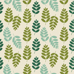 Fototapeta premium Leaf pattern design in green hues on cream background 
