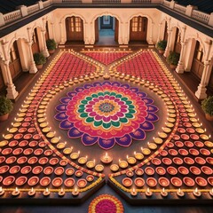 Cultural Celebration of Diwali with Family, Rangoli, and Lamps