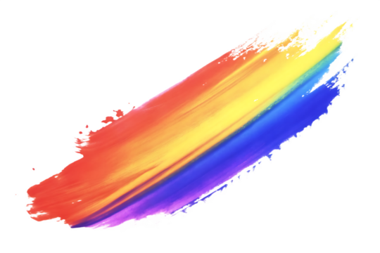 Angled Rainbow Paint Brush Stroke with Red Yellow Blue Colors abstract background isolated on a transparent background