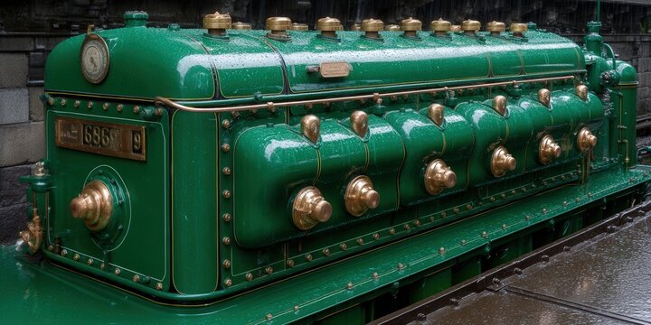 This image showcases a beautifully preserved, vintage steam engine, capturing its elegant design and historical significance.