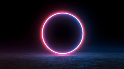Vibrant neon circle glowing in a dark environment