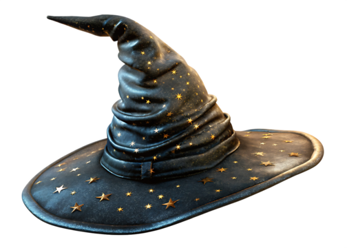 Dark Blue Wizard Hat with Gold Stars on Background witch hat magic hat isolated on a transparent background