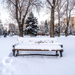 Snowy park bench