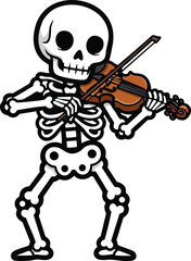 Human Skeleton Playing Violin Image Vector Isolated On white Background.