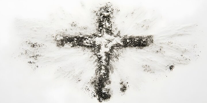 Ash Wednesday Cross, Symbolic Black Ash Cross on White Background
