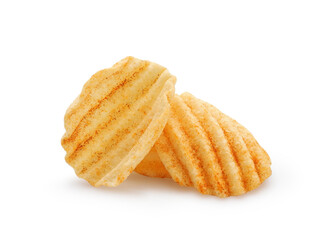 Spicy wavy potato chips with paprika isolated on white background	