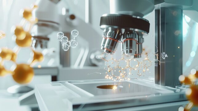Microscope and molecules in laboratory