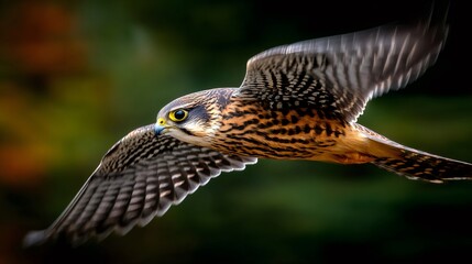 Fototapeta premium Merlin falcon bird of prey flying with spread wings