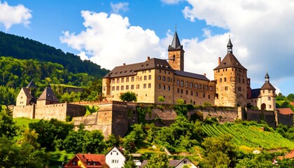Picturesque medieval castle nestled on a hilltop