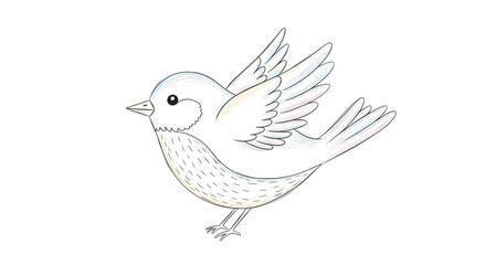 A delicate, handdrawn illustration of a small bird in flight isolated on transparent background, its wings gently spread, conveying a sense of freedom, lightness, and natural beauty