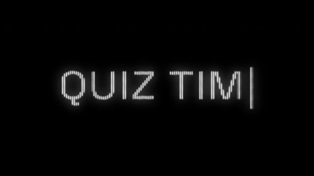 4k stock | Quiz time announcement on glowing screen suitable for educational or corporate presentation slides for interactive engagement and audience participation.