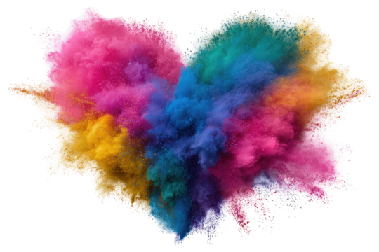 Colorful powder explosion, heart-shaped