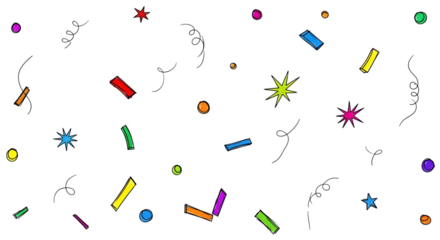 Colorful confetti and streamers scattered on a transparent background, creating a festive and celebratory atmosphere isolated on transparent background