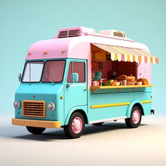 Retro food truck, pastel colors, cartoonish style