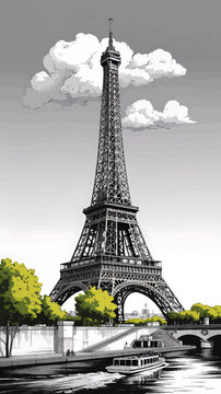 Stylized digital artwork of the eiffel tower with intricate details and a modern aesthetic