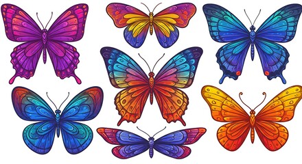 Vibrant Collection of Colorful Butterflies with Diverse Wing Patterns.