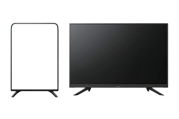 Two flat-screen TVs, one a blank white display, the other black