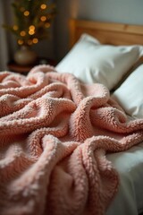 Cozy, soft blanket draped over a bed, inviting sleep Perfect for autumn or winter themes, evoking warmth and comfort Ideal for relaxation and sleep-related imagery , sleep, night