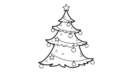 A charming christmas tree illustration, isolated on transparent background, adorned with ornaments and a star, perfect for holidaythemed designs and festive projects, simple and elegant