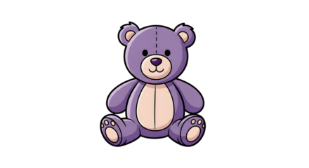 Adorable purple teddy bear illustration isolated on transparent background, featuring a soft, plush toy with a sweet expression, perfect for childrens designs and heartwarming themes