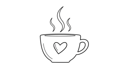 A steaming cup of coffee with a heart on it isolated on transparent background is a delightful way to start the day, perfect for coffee lovers and those who appreciate a warm beverage