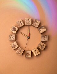 Wooden clock face with numbers
