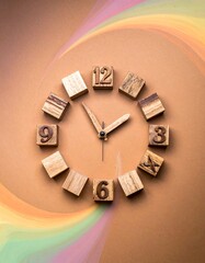 Wooden clock with colorful background