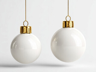 Two minimalistic Christmas ornaments, spherical in shape, suspended on gold hooks against a light background Matte finish with pale beige and warmer tone color gradient No text or bra - AI-Generated