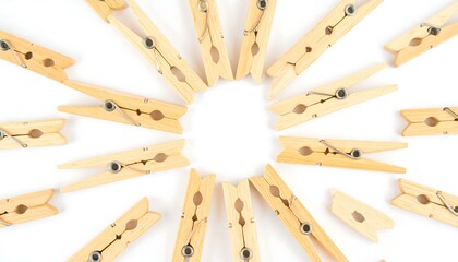 Wooden clothespins arranged in a circular pattern