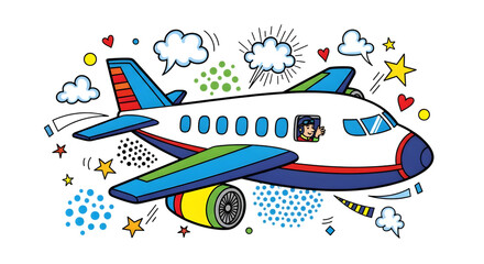 A colorful airplane, a symbol of travel and adventure, isolated on transparent background this cartoon illustration captures the essence of flight and the excitement of journey
