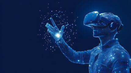 Person in VR Headset Interacting with Digital Elements