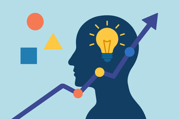 Light Bulb in Head with Growth Arrow – Vector Concept for Innovation