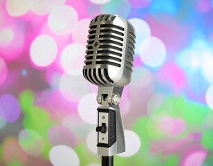 Retro microphone against blurred lights