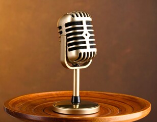 Retro microphone on wooden tray