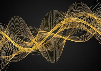 Abstract design featuring gold wave patterns on a black background.