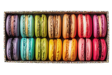Colorful Macarons in Gift Box on Transparent Background