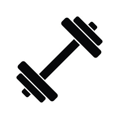 Barbel, Dumbbell Gym Icon silhouette on white background. Dumbbell for gym black sign design. Gym and fitness concept. Dumbbell icon pictogram vector eps illustration isolated on white background.
