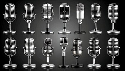Retro microphones arranged in grid