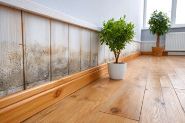 Rising damp causing mold growth on interior wall of house
