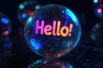 Hello bubble message neon glowing sphere background wallpaper greeting illustration