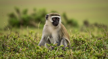 Obraz premium Vervet Monkey Sitting in the Grass.