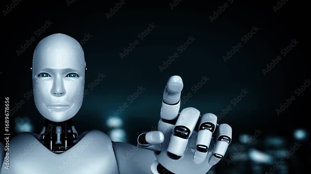 Poster futuristic robot artificial intelligence enlightening ai technology development and machine learning