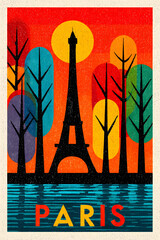 Vibrant Travel poster of Paris Eiffel Tower Art with Abstract Colors