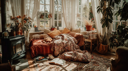 Cozy indoor setting with a warm atmosphere and natural light during a peaceful morning