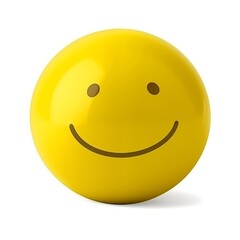 Fototapeta premium Bright yellow smiley face on a clean white background with a glossy 3D finish and friendly expression. Perfect for ads, customer satisfaction, support messages, wellness campaigns, and branding.