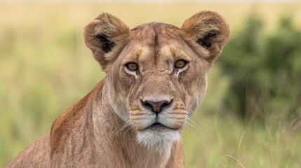 Lioness standing in the african savanna, facing forward