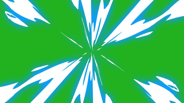 Abstract animation featuring a radiant energy burst with anime-style speed lines on a green screen
