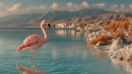 Fototapeta premium Elegant flamingo captured in calm waters high resolution picture