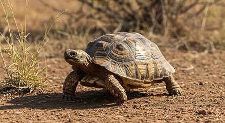 Fototapeta premium Tortoise Walking in the Desert.